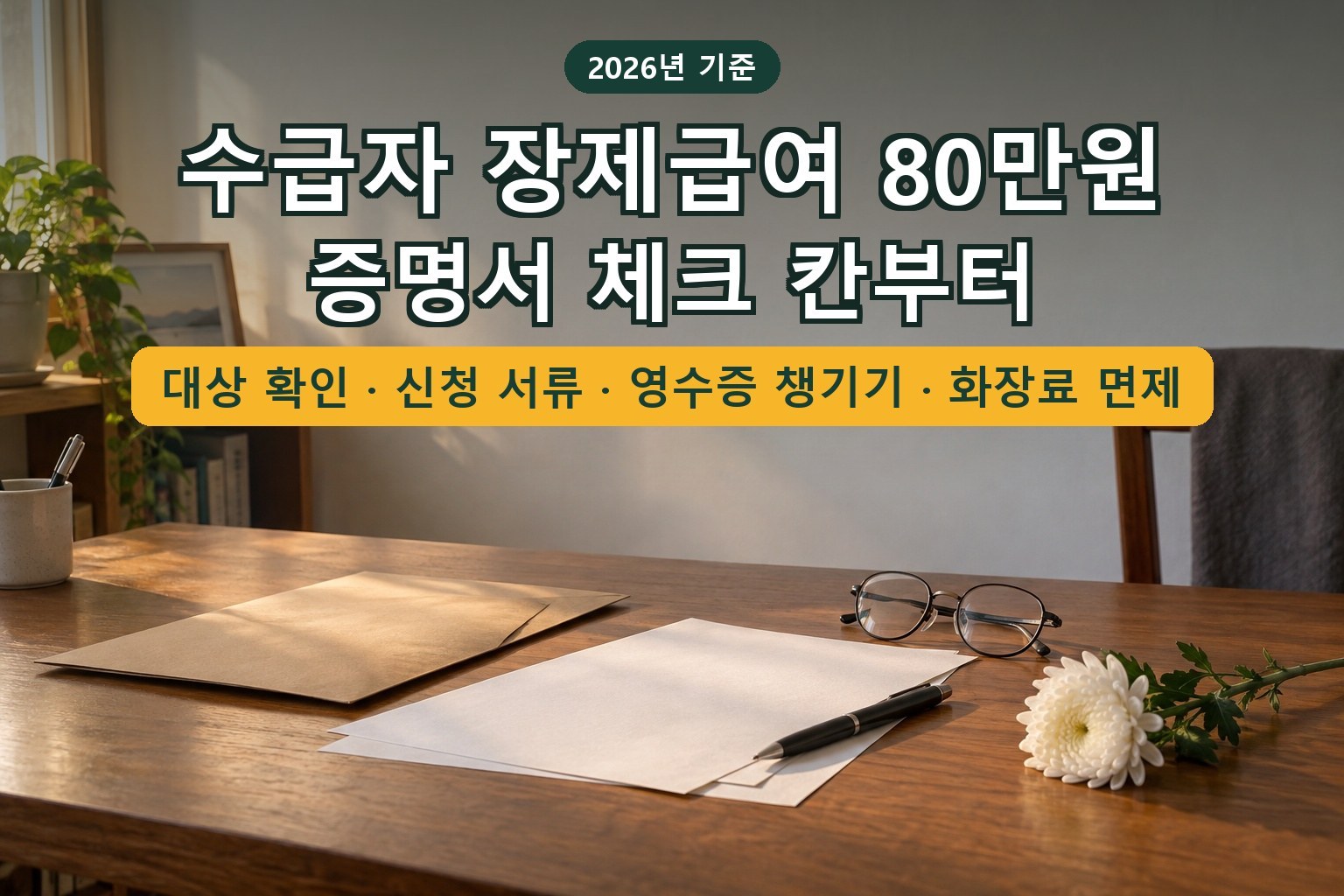 You are currently viewing 기초생활수급자 사망 시 장제급여 80만원과 화장료 면제 — 수급자 증명서 체크 칸별 기준, 신청 방법(2026)